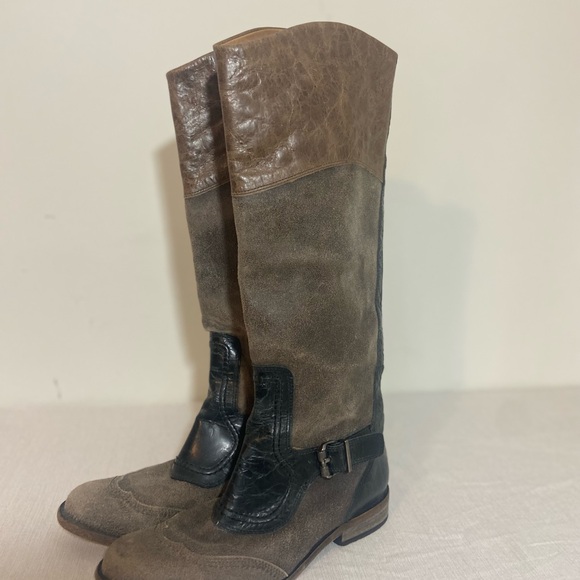 Lucchese tall leather boots buckle side brown black size 10 - Picture 1 of 12